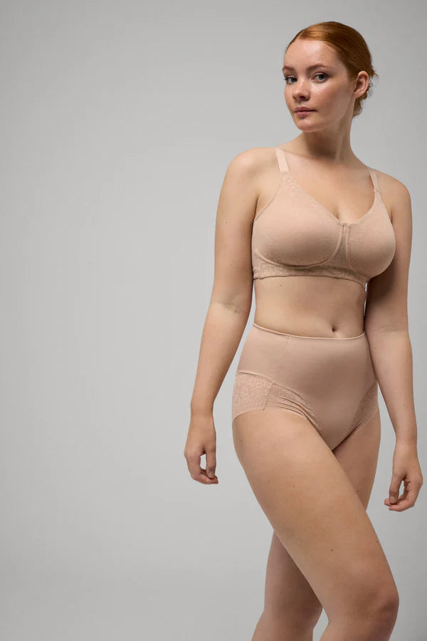 Braga alta de control detalles encaje Nude