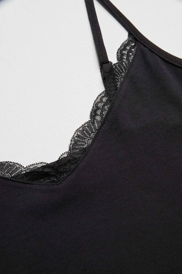 Camiseta lencera tirante fino algodón Negro