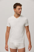 Camiseta interior algodón manga corta cuello pico blanco