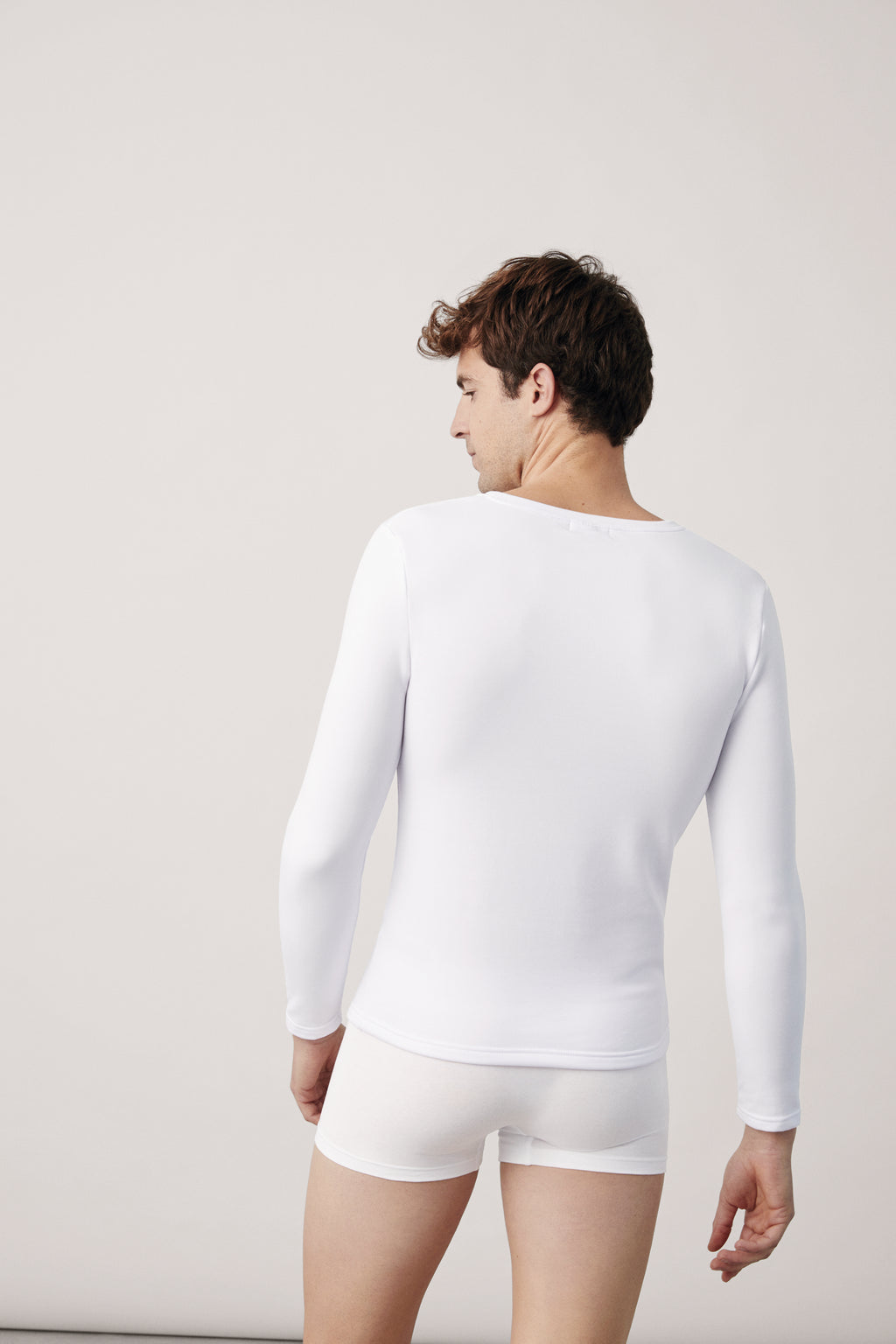 Camiseta interior térmica cuello pico manga larga blanco