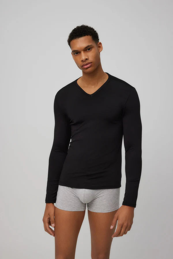 Camiseta interior térmica cuello pico manga larga blanco