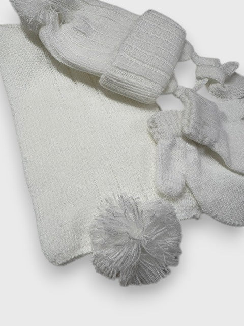 Conjunto de gorro, bufanda y manoplas Liso Blanco