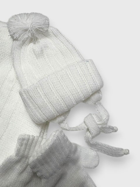 Conjunto de gorro, bufanda y manoplas Liso Blanco