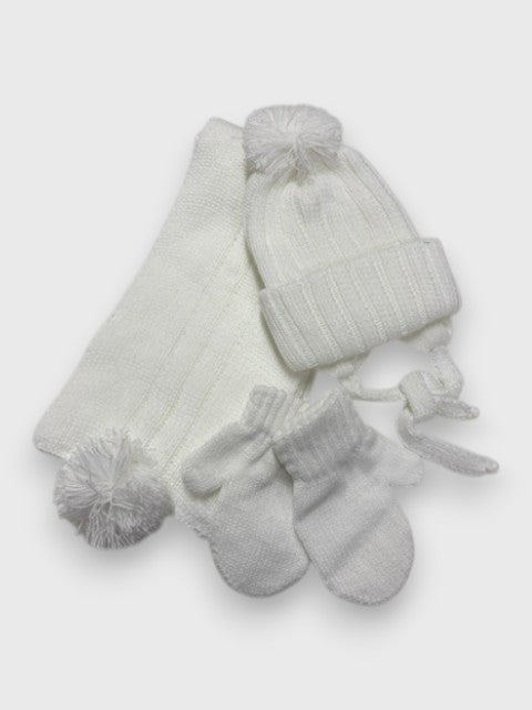 Conjunto de gorro, bufanda y manoplas Liso Blanco