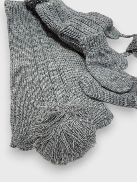 Conjunto de gorro, bufanda y manoplas Liso Gris