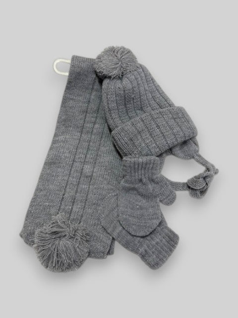 Conjunto de gorro, bufanda y manoplas Liso Gris
