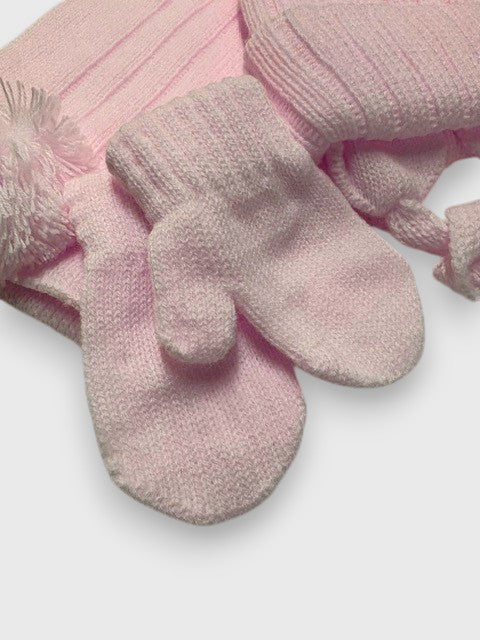 Conjunto de gorro, bufanda y manoplas Liso Rosa