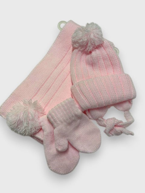 Conjunto de gorro, bufanda y manoplas Liso Rosa