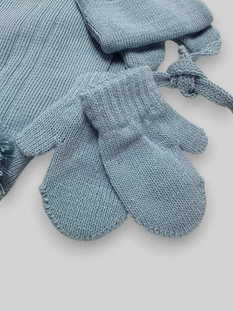 Conjunto de gorro, bufanda y manoplas Orejas Azul