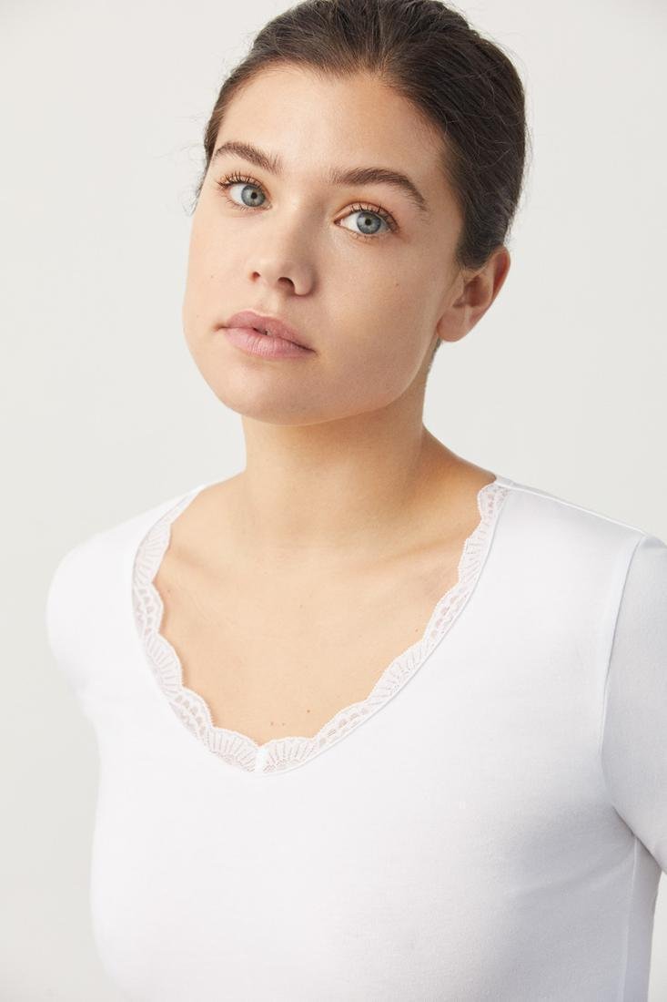 Camiseta lencera manga larga algodón Blanco