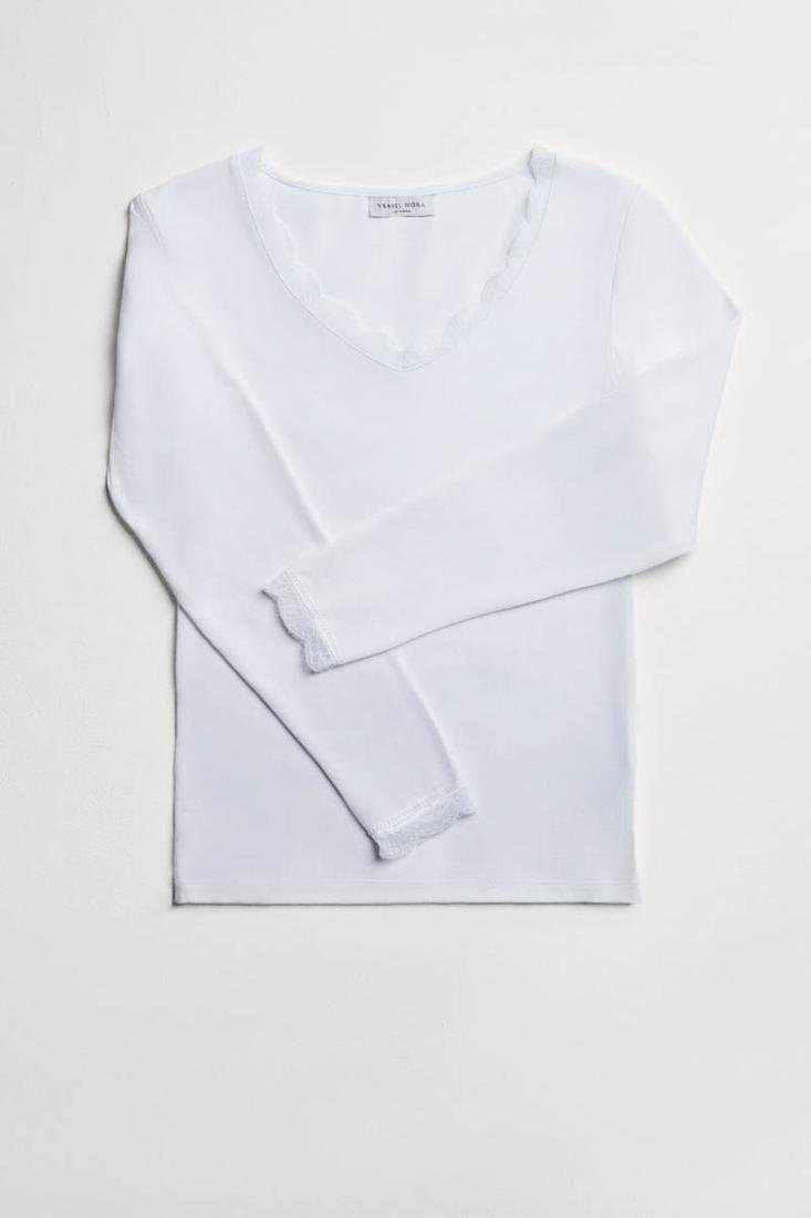 Camiseta lencera manga larga algodón Blanco