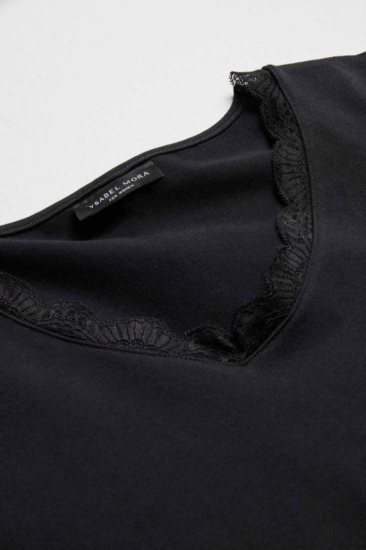 Camiseta lencera manga larga algodón Negro